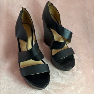 Michael Kors Black Strappy Wedge Sandals